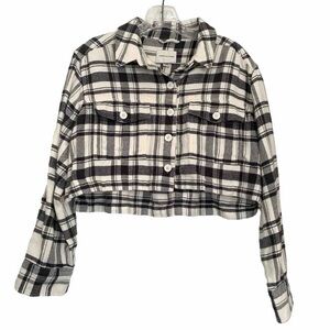 American Eagle Shirt Cropped Flannel Plaid Women’s Sz S Long Sleeve Button Up